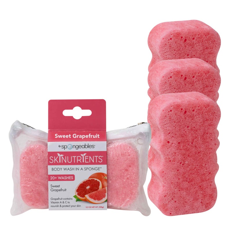 Spongeables Body Wash in a 20+ Wash Sponge, Sweet Grapefruit, 3 Count - Image 1